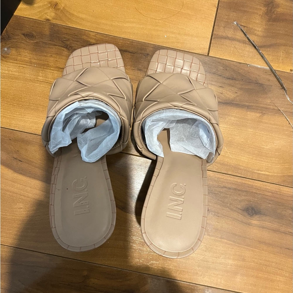 Beige slip on heels